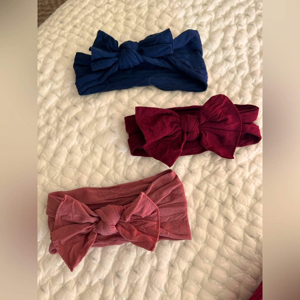 Set of Three Baby Bling Bows - navy, maroon and mauve